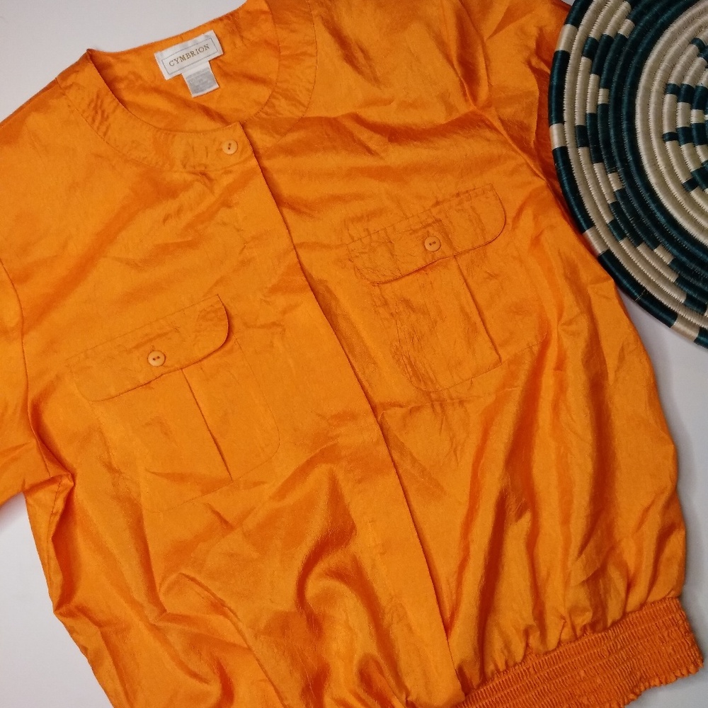 Vintage 80's Blouse Top Pockets Orange Size 14